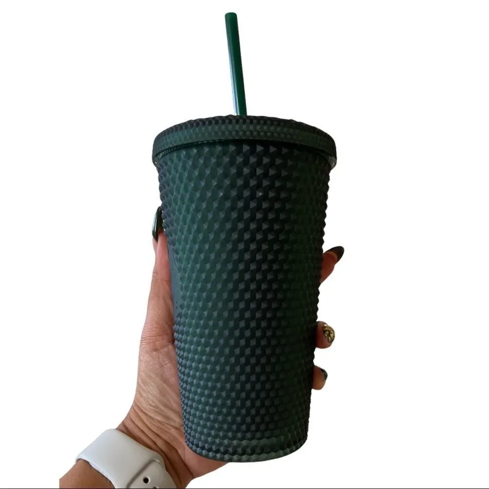 NEW Starbucks 2022 Studded Matte Dark Green 24oz & 16oz Tumbler Cold Cup Bundle